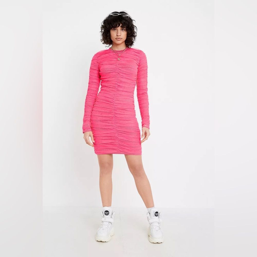 House Of Holland Gathered  Ruched Tulle Mini Dress in Vivid Pink 6 NWOT